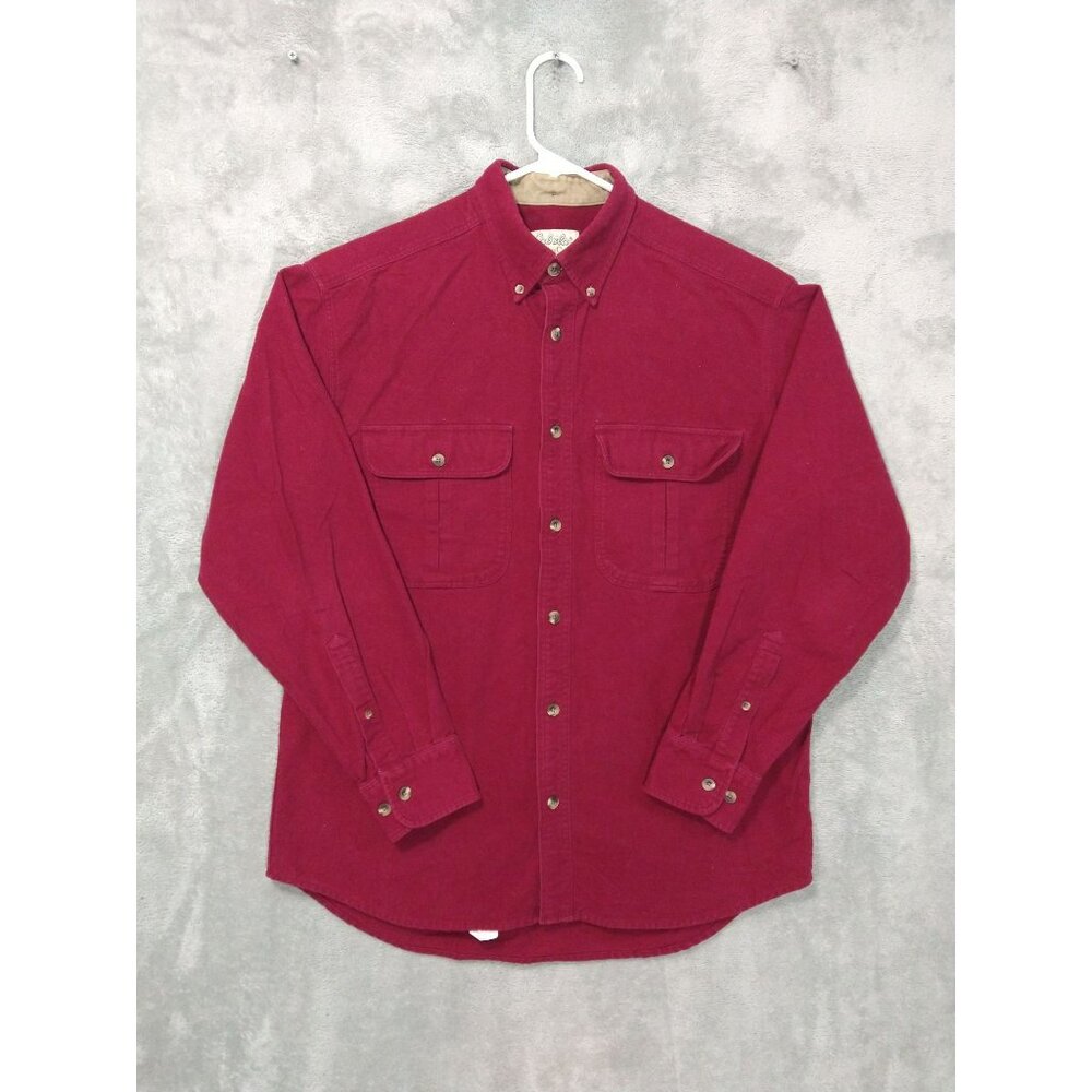 Cabelas Shirt Mens Medium Red Chamois Long Sleeve Button Up Cotton Outdoor
